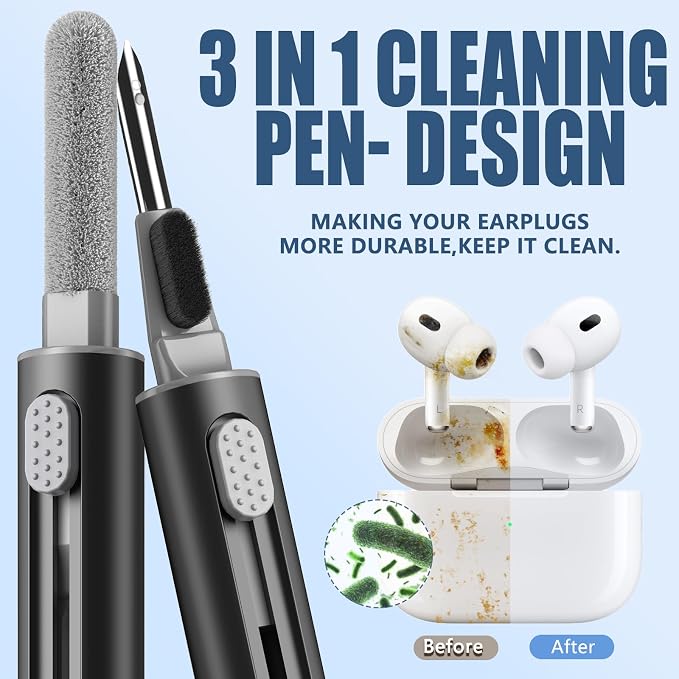 Inesore Multi Cleaning Kit for AirPods & All Bluetooth Earbuds(White+Black) | 3-in-1 Design with Brush,Sponge & Metal Tip, Airpod Cleaning, Phone Cleaner, Earbud Cleaning, Electronic Device Cleaning Tool