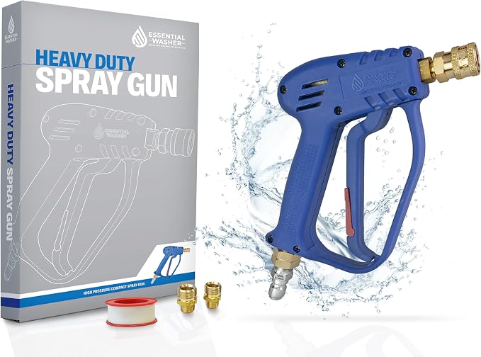 Essential Washer Short Pressure Washer Gun with Brass Quick Connect & M22 Adaptors Compatible with Foam Cannon | High Pressure Water 4000 PSI
