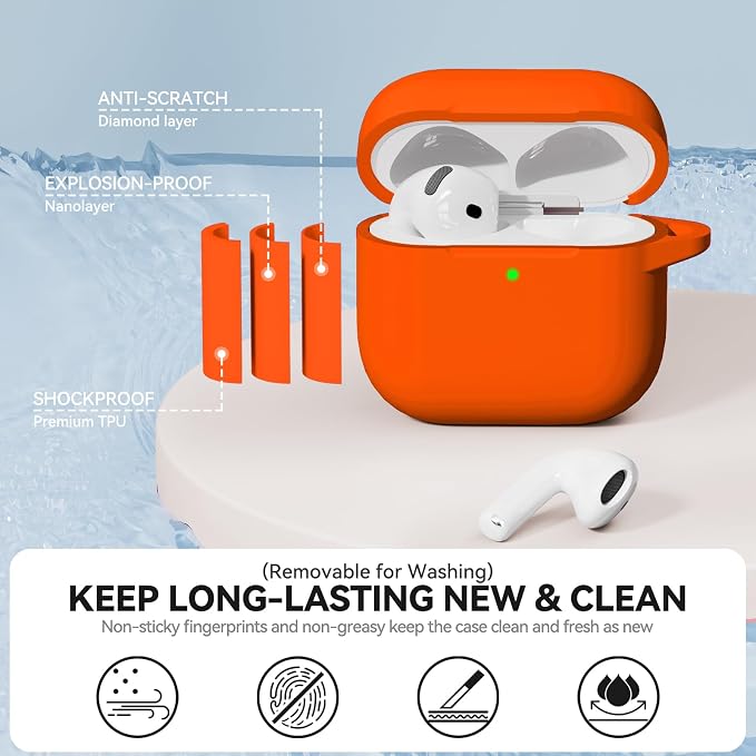 for AirPods 4 Case, TNSNK Silicone AirPod 4 Case Cover Compatible with Apple Airpods 4th Gen, Shockproof Protective Cases for Women Girly with Cleaner Kit and Keychain, Front LED Visible