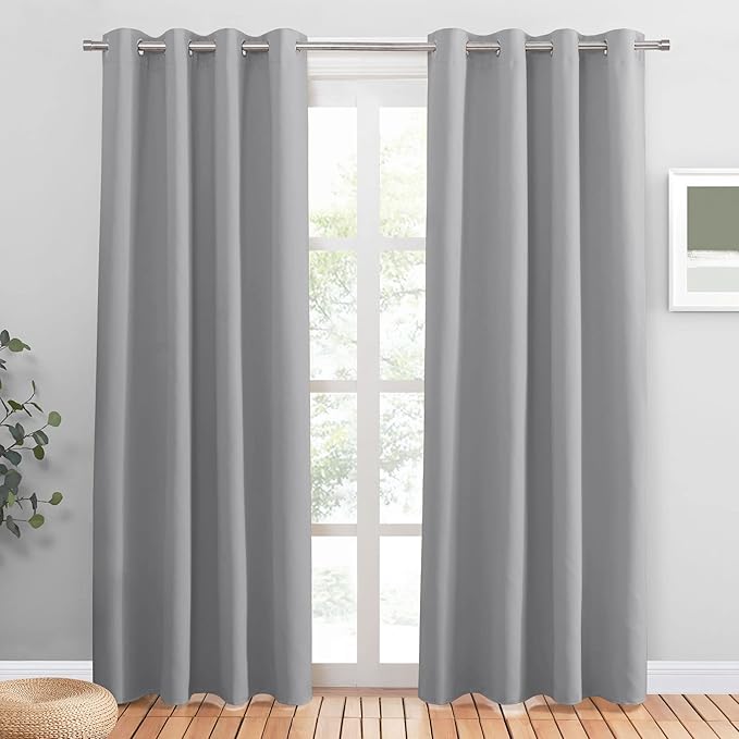 PONY DANCE Blackout Curtains for Bedroom - Noise Reductiong Window Drapes Room Darkening Curtains for Living Room/Dorways, 2 Panels, 55 x 80 inch, Sliver Grey