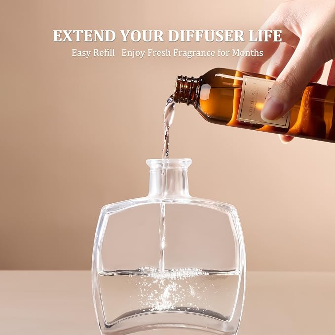 Reed Diffuser Refill Set, 10.2oz Scented Oil Refill 3 Pack, Clean Linen, Cashmere Vanilla, Gardenia, Long Lasting Oil Diffuser Refill with 18 Sticks for Bathroom & Bedroom