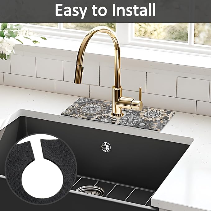 2PCS 15" X 5.5" Kitchen Sink Splash Guard Faucet Mat Mandala Super Absorbent Fast Drying Faucet Guard & Draining Mat Sink Splash Guard Behind Faucet for Kitchen, Bathroom