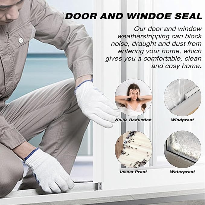196" Wedge Weather Stripping Door Seal Strip for Door Frame & Window,Self Adhesive Window Insulation Draft Stopper Seal for Winter,Gray Foam Door Gap Filler for Soundproofing Light Blocker,Brown