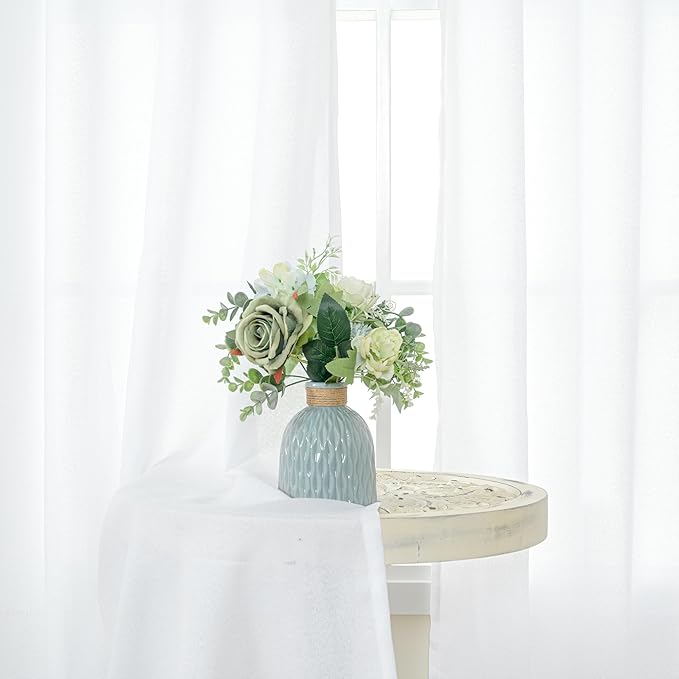 YoungsTex White Linen Semi Sheer Curtains for Living Room 84 Inch Length 2 Panels - Light Filtering Drapes with Pinch Pleated for Bedroom Dining Office Back Tab Window Treatments, 40 X 84 Inch