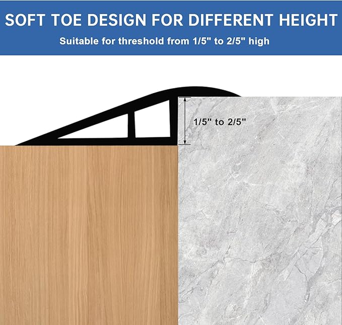 Vinyl Door Threshold Flooring Transition Strip Self Adhesive Carpet Edging Strip for Laminate Doorway Edge Threshold from 1/5" to 2/5" (Black, 6.6 Ft)