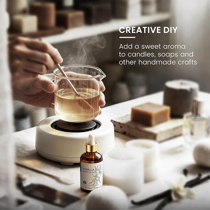 HIQILI Vanilla Essential Oil for Diffuser, Skin Care, Candle Soap Making | Strong Fragrance for DIY Perfume, Blends with Lotion and Lip Balm for Dry Skin Comfort - 30 mL / 1 fl oz