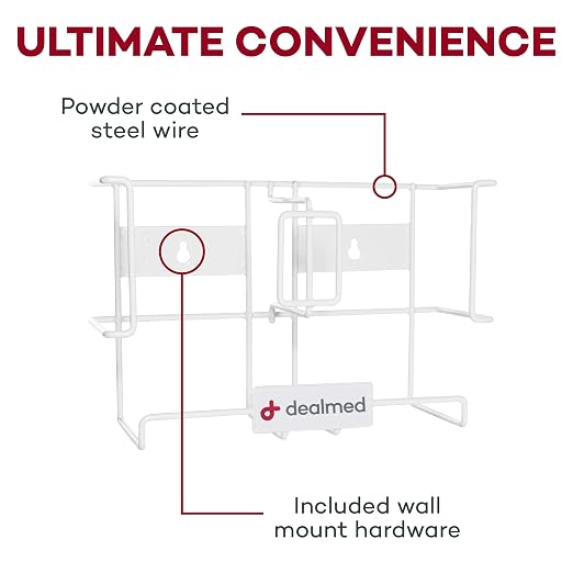 Dealmed 787132 Glove Box Holder - Universal - Wall Mount Dispenser | Powder Coated Alloy Steel, 2-Box Capacity, Open Wire Design, 11.8 x 4.3 x 7.7 in, Mounting Hardware Included