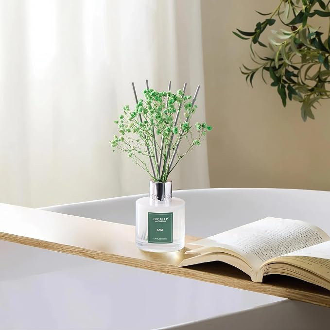 Reed Diffuser Set, 3.38 fl oz (100 ml) - Sage Lemon Oil Diffusers with 8 Reed Sticks, Home Fragrance Reed Diffuser for Bathroom Shelf Decor