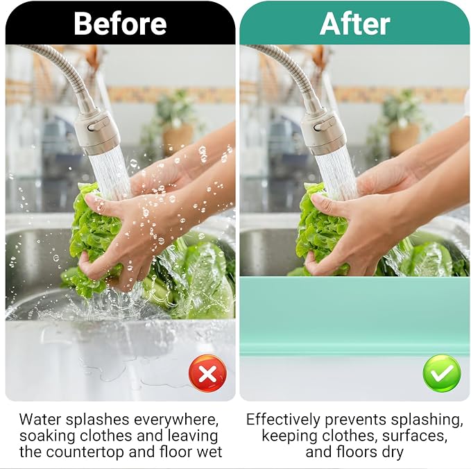 19.3 inch Kitchen Sink Splash Guard, Silicone Sink Baffle Splash Guard, Backsplash Protector for Kitchen Countertop & Bathroom Bathtub with Non-Slip Strong Suction, Mint Green