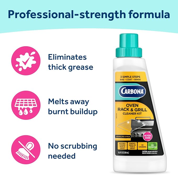 Carbona Oven Rack & Grill Cleaner | Eliminates Thick Grease & Build-Up | Griddle & BBQ Cleaning Solution | 16.8 Fl Oz, 2 Pack