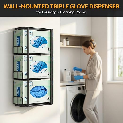 THYGIFTREE Magnetic Glove Holder for 3 Boxes, Wall Mount Glove Box Holder, Metal Disposable Glove Dispenser for Toolbox, Garage, Workshop, Kitchen, Fridge