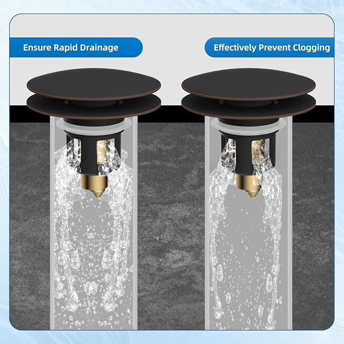 2 PCS Universal Metal Bathroom Sink Stopper Hair Catcher, Oil-Rubbed Bronze | Pop-Up Sink Drain Strainer with Detachable Filter, Drain Plug Fits 1.1"-2.36" US Basin, Large Cover Cap, Brass Bounce Core