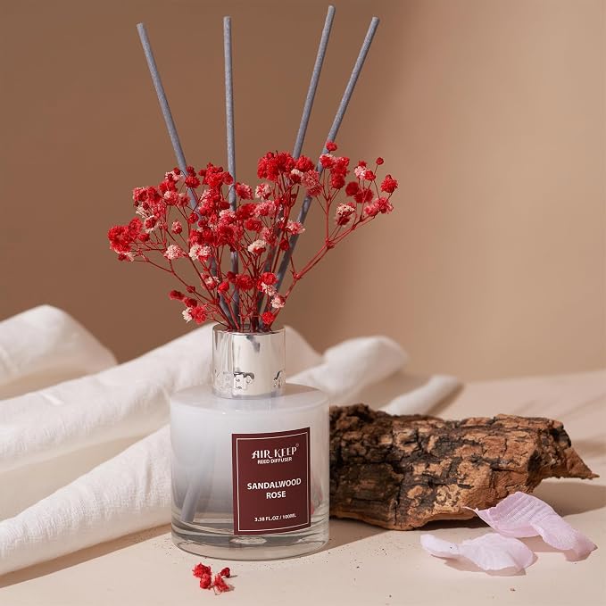 Reed Diffuser Set,3.38 fl oz (100 ml) - Sandalwood Rose Oil Diffusers with 8 Reed Sticks,Home Fragrance Reed Diffuser for Bathroom Shelf Decor