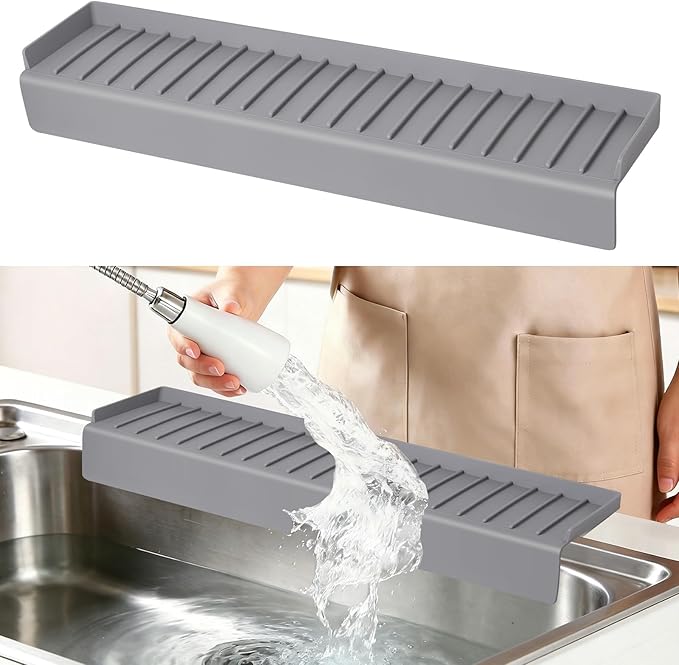 Sink Edge Protector with Suction Cup, 24" x 4", Silicone Sink Splash Guard for Kitchen & Bathroom, Protect Countertop from Scratches, Stains, for Stainless Steel Granite Quartz