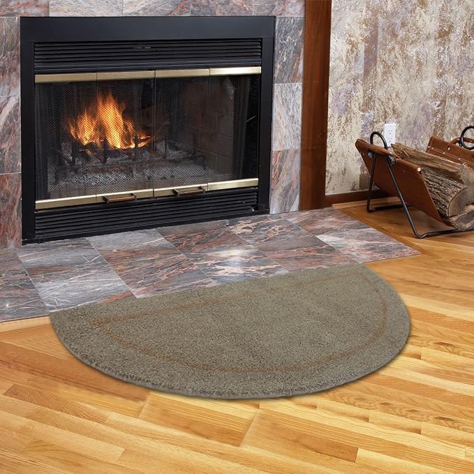 COTTON CRAFT Pure Wool Fireplace Rug - 22x44 inch Natural Tan Hearth Rug | Fire Resistant Hand Tufted Accent Carpet - Half Moon Shaped - Entryway Anti Fatigue Rug