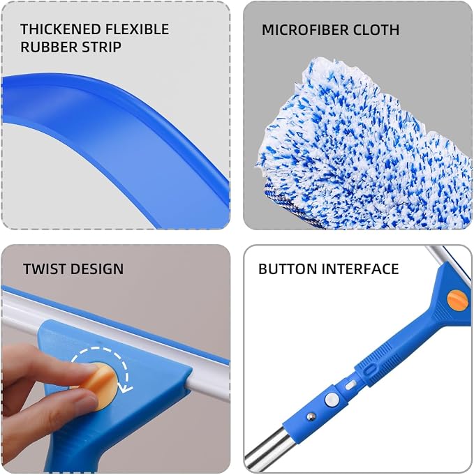 2-in-1 Window Cleaning Kit, Squeegee and Microfiber Cleaner with Adjustable 15.7–51.2 in Pole for Windows, Shower Glass, Mirrors and Car Windshields