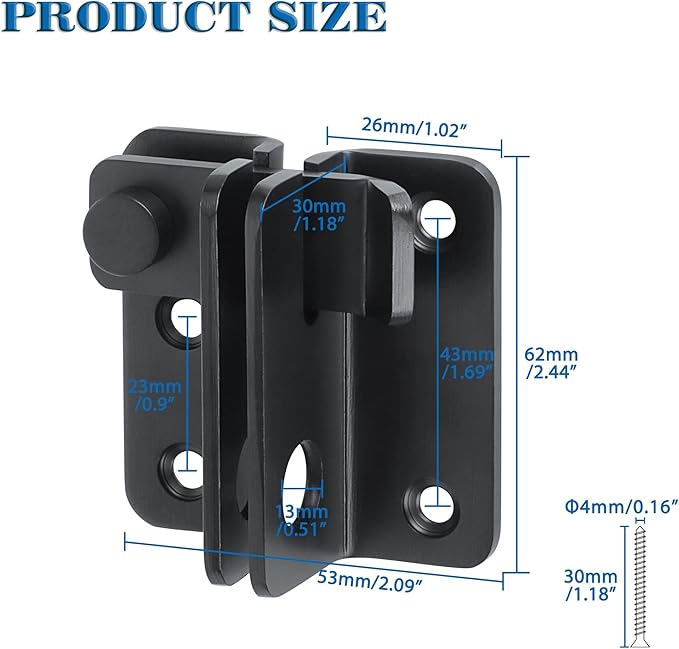Alise Flip Latch,Gate Latches Slide Bolt Latch Safety Door Lock Catch for Barn Cabinet Pet Cage Wood Fence Bathroom Garage Window,SUS304 Stainless Steel Gate Hardware Locks,Matte Black,MS5009-B