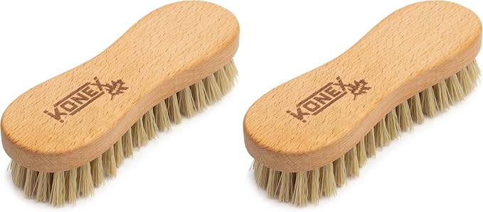 KONEX Nylon Fiber Economy Utility Cleaning Hand Brush | Heavy Duty Hand-Held Scrub Brush Stiff Bristles | Wooden Body, Ideal Scrub Brushes for Cleaning (Peanut Shaped) (Pack of 2)