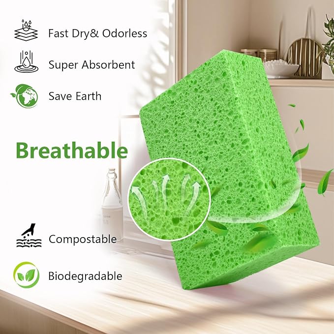 Windshield Cleaner Tool 22.5" L - Car Interior&Exterior Window Cleaning Kit with Extendable Handle&4 Microfiber Pads and Thick Large Wash Sponge, Auto Glass Wiper Brush Kit for Cars Home (7pcs Green)