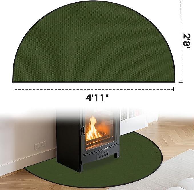 TOHONFOO Fireplace Mat for Home Protection, 4'11'' x 2'8'' x 0.04'', Green | 1800°F fireplace rugs fireproof, fiberglass hearth rugs for fireplaces fire resistant protect against embers, easy to clean