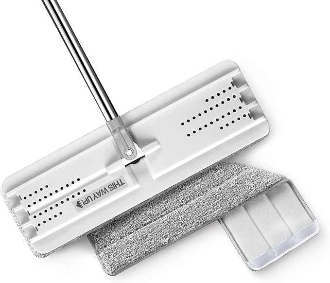 JOYMOOP Flat Mop with Microfiber Pad, 50" Handle and Flexible 13" Head for Floor Cleaning, White