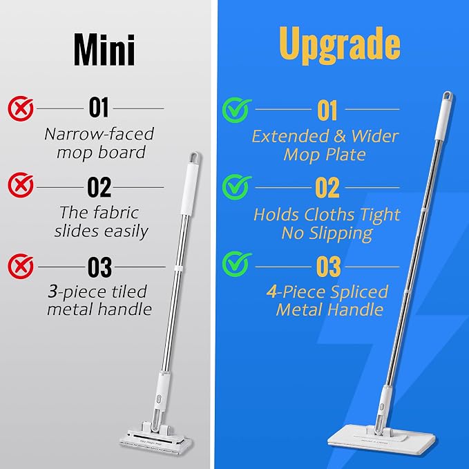 2026 Hands Free Flat Mop, 48.4 '' Snap Grip Mop with 11 Reusable Cloths, Zero Touch Dirty Cloth Release, Click Shark Tooth Mops to Use with Any Cloths, Dry and Wet Use for Whole House Cleaning