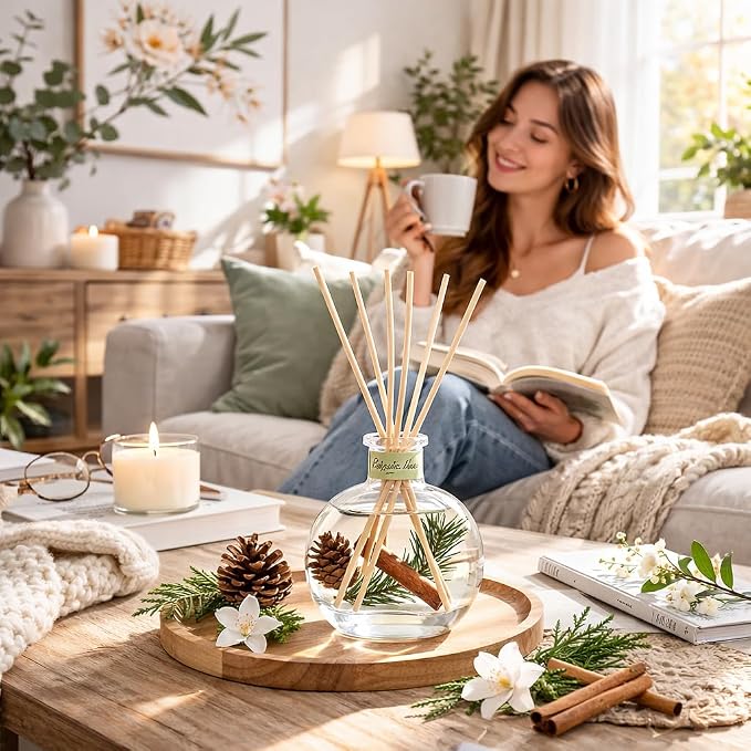 Cedarwood & White Musk Reed Diffuser, 3.34 Fl Oz | Luxury Hotel-inspired Scent,Air Fresheners for Bedroom, Bathroom, Living Room or Office; Gift-ready