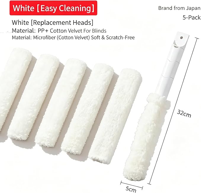 5-in-1 Window Blind Duster with 2 Microfiber Sleeves, Detail Cleaning Brush for Air Conditioner Vent, Shutter, Fan Blade, Keyboard, Nozzle