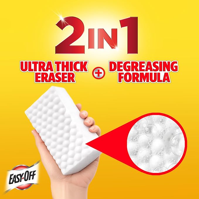 Easy‑Off Heavy Duty 2‑in‑1 Ultra Thick Eraser & Degreasing Formula, 5 Multi‑Use Cleaning Pads — Cuts Through Tough Grease & Grime in Seconds