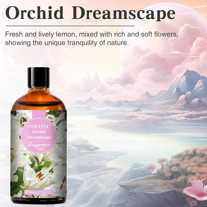 PHATOIL Orchid Dreamscape Fragrance Oil for Diffuser Aromatherapy 3.38FL.OZ | Long Lasting Scented Oils For Humidifier, Air Freshener, DIY Soap Candle, Scent Project Making, Aroma Oil for Home Freshening