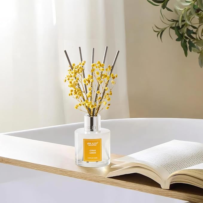 Reed Diffuser Set,3.38 fl oz (100 ml) - Citrus Lemon Oil Diffusers with 8 Reed Sticks, Home Fragrance Reed Diffuser for Bathroom Shelf Decor