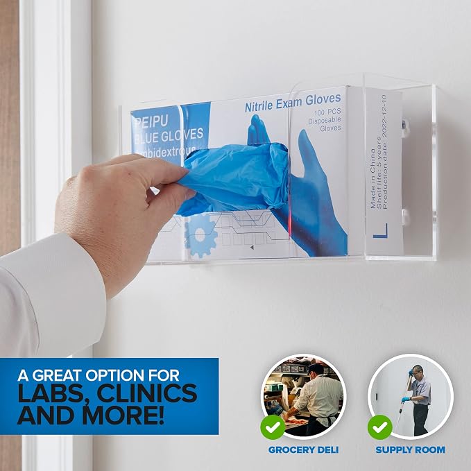 Stock Your Home Single Acrylic Gloves Dispenser (2 Pack) Tissue Box Shelf, Glove Holder Wall Mount, For Kitchen, Cleaning Closet, Lab, Exam, Office