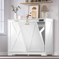 Tilt Out Trash Can Cabinet for 2 Bins, Hidden Recycle Garbage Bin Enclosure, Wooden Double Laundry Cabinet with Odor Control, Negative Ion & Ozone, for Kitchen, Bathroom, Laundry Room
