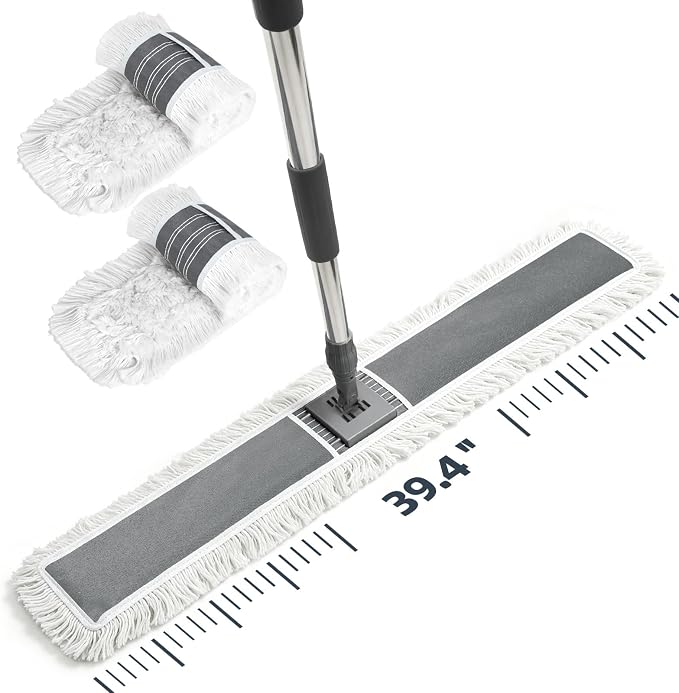 Masthome Commercial Dust Mop, 39" Microfiber Floor Mop with 64" Adjustable Handle, Total 2 Reusable Pads, 360° Swivel Wet Dry Mops for Hardwood Tile Marble Laminate Home Hotel Office Warehouse