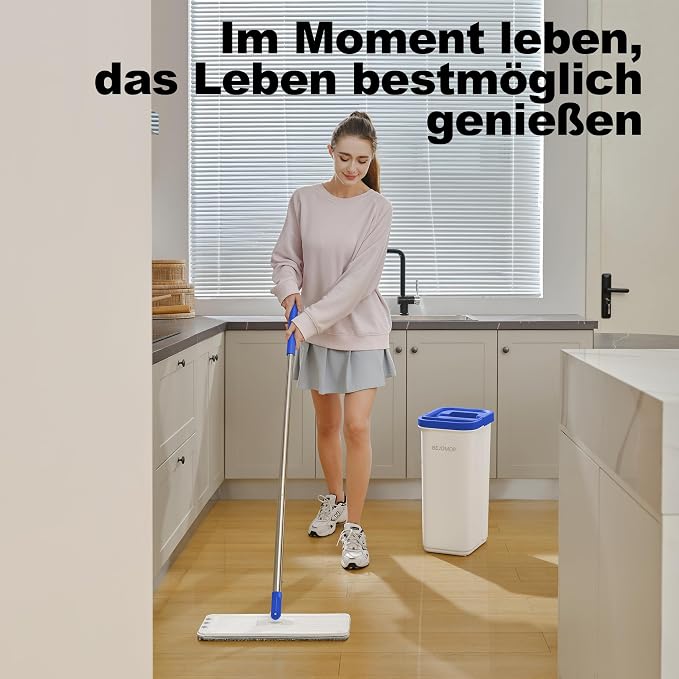 Mop and Bucket Set, 60" Long Handle Mops for Floor Cleaning, Squeeze Flat Mop and Bucket System, Dry & Wet Dust Mops for Household Floor Cleaning with 3 Microfiber Mops, Slate Blue