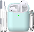 R-fun for AirPods 1/2 Case, Soft Silicone Protective Cover with Keychain and Cleaning Pen, Compatible with AirPods 2nd/1st Generation (2016/2019), Full Drop Protection Cover, Turquoise