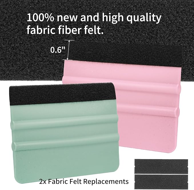 2 Pcs Felt Edge Squeegee 4 Inch Teal and Pink | Extra 2 Felt Replacements, Non Slip Plastic 4 Inch Squeegee, Scratch Free Bubble Elimination, for Car Wrap Window