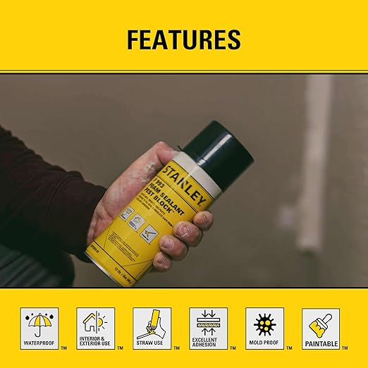 Stanley F993 Expanding Foam Sealant Spray – (1x12oz) Gaps & Cracks Filler, PestBlocker for Indoor/Outdoor Use – Paintable, Waterproof, Polyurethane Insulation Foam with Straw Applicator | 1 Pack