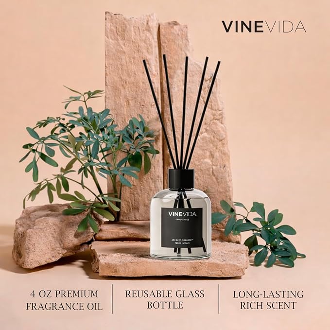 VINEVIDA Reed Diffuser Black Cedarwood & Juniper | Diffuser Reed for Home & Bathroom | Long-Lasting Scent Sticks Set | Oil Stick Diffuser | Bathroom Scent