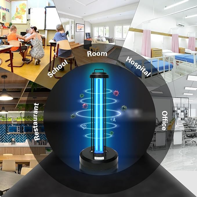 38W UV Light Sanitizer with 1 Spare Bulb, Ultraviolet Lamp with Remote Control for Home, Office School, Hotel.99.99% UVC Cleaning Portable Lamp, 3-Gear Timer 15/30/60 Minutes 110V with Ozone