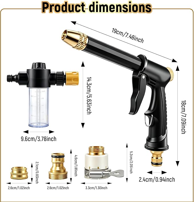 High Pressure Hose Nozzle, Portable High Pressure Water Gun With 4 Adjustable Jet Nozzle, Pressure Washer Nozzle, Power Washer Hose Attachment For Garden Patio Cleaning (1 Set)