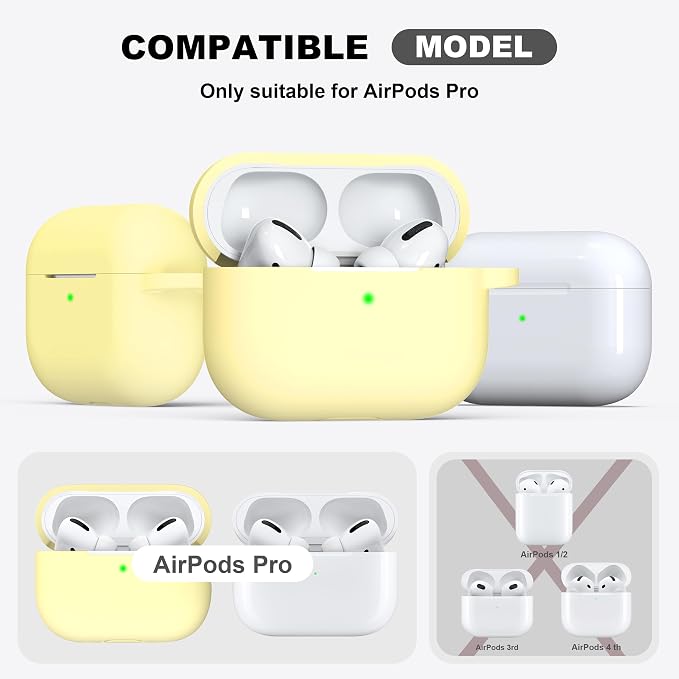 R-fun for AirPods Pro 2 Case, Soft Silicone Protective Cover with Keychain and Cleaning Pen, Compatible with AirPods Pro 2nd/1st Generation, Supports Wireless Charging, Cream Yellow