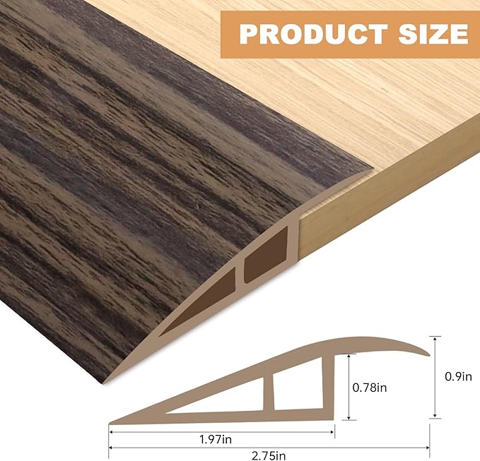Vinyl Door Threshold Flooring Transition Strip Self Adhesive Carpet Edging Strip for Laminate Doorway Edge Threshold from 3/5" to 4/5" (Grayish Brown Wood Grain, 6.6 Ft)