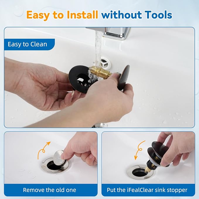 Universal Metal Bathroom Sink Stopper Hair Catcher, Oil-Rubbed Bronze | Pop-Up Sink Drain Strainer with Detachable Filter, Drain Plug Fits 1.1"-2.36" US Basin, Large Cover Cap, Brass Bounce Core