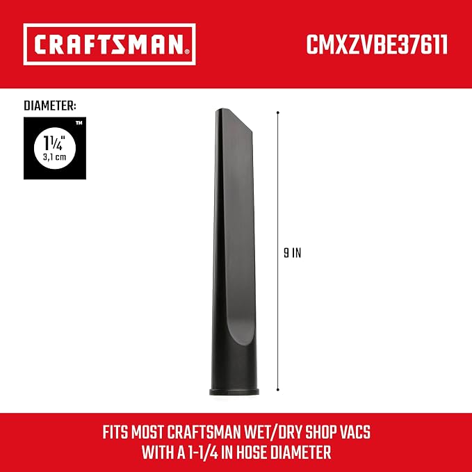 CRAFTSMAN CMXZVBE38611 1-1/4 in. Crevice Tool Wet Dry Vac Attachment | Industrial-Grade Shop Vacuum Accessory for Cleaning Tight Spaces, Fits 1-1/4 in. Hose Diameter