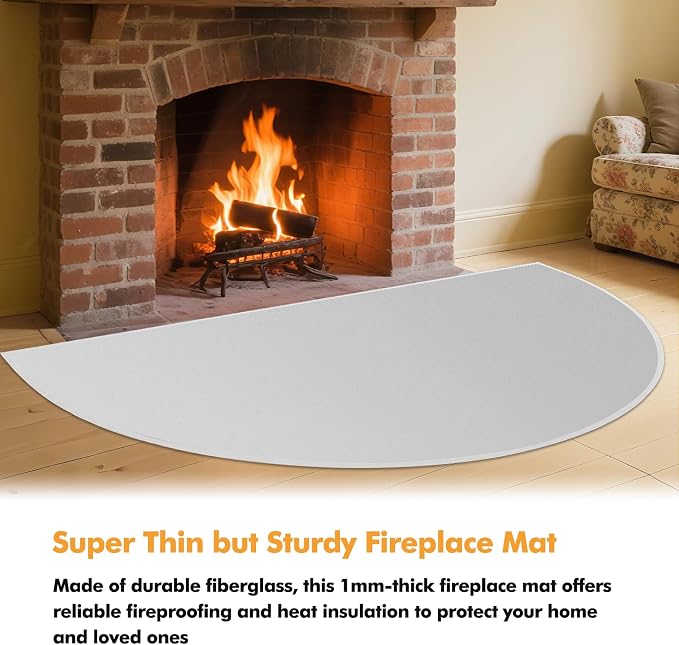TOHONFOO Fireplace Mat for Home Protection, 3'11.2" x 2'7.5" x 0.04'', Grey | 1800°F fireplace rugs fireproof, fiberglass hearth rugs for fireplaces fire resistant protect against embers, easy to clean