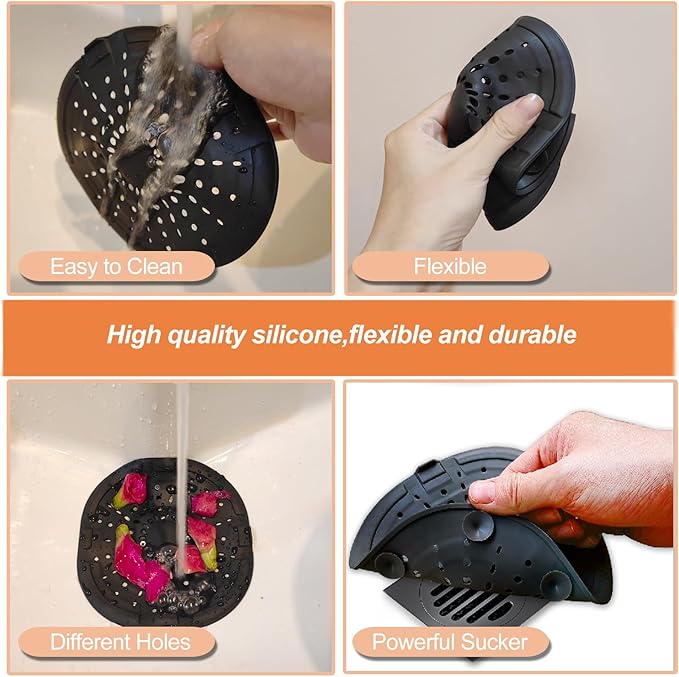 Bovinde Hair Drain Catcher,Square Cover for Shower 2 Pack (Black Brown) | Drainer Cover Silicone Hair Stopper with Suction Cups,Protector Accessories,Easy to Install Suit for Bathroom,Bathtub,Sink