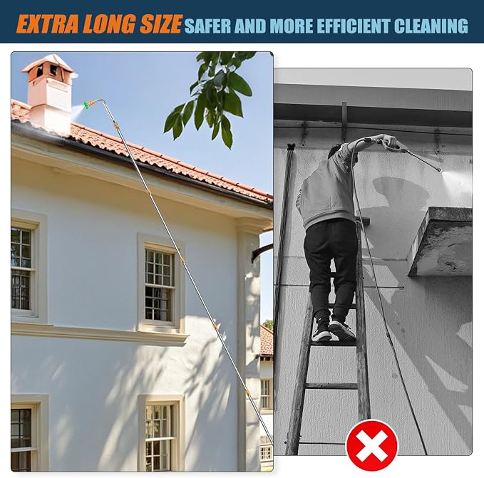 10 Pack 9 FT Pressure Washer Wand, Gutter Cleaning Tools from the Ground | Gutter Cleaner Attachment for Pressure Washer with 6 Pressure Washer Nozzle Tips, 30°, 90°, 120° Gutter Cleaner Curved Rod