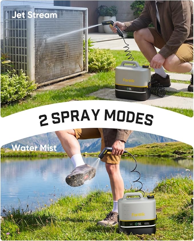 Fanttik NB10 Nano Portable Cordless Electric Sprayer w/2.1Gal Tank, HD LED Display, 4000mAh Lithium Battery & Built-in Camping Light, Light Cleaning Portable Washer for Pets, Filters & Camping