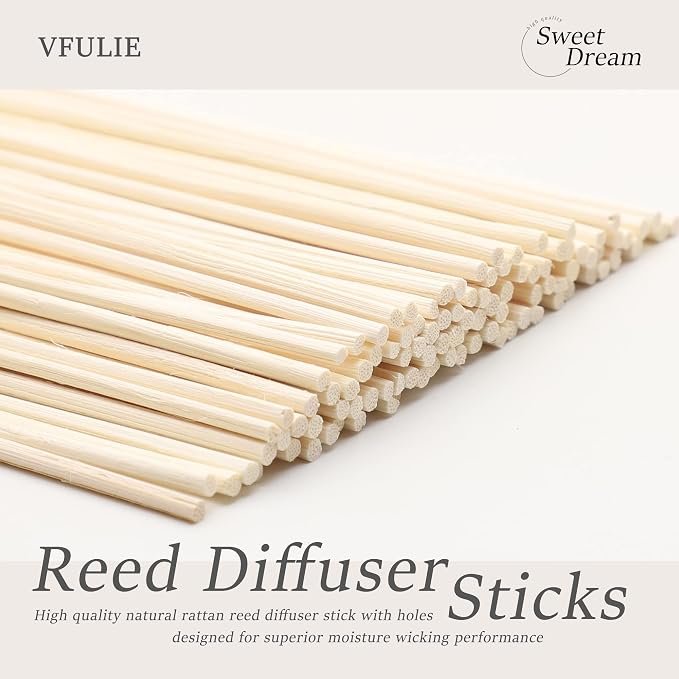 VFULIE 100PCS Reed Diffuser Sticks, 10 Inch Natural Rattan Wood Sticks Essential Oil Aroma Diffuser Sticks Refill Replacement for Aroma Fragrance
